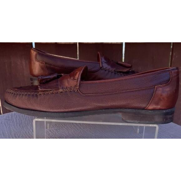 Men\'s Brass Boot Brown Leather Tassel and Weave Loafers Size 12 Made in Spain main image 7